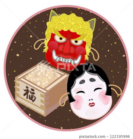 Setsubun illustration with circular decorative frame 122195996