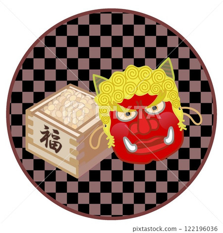 Setsubun illustration with circular decorative frame 122196036