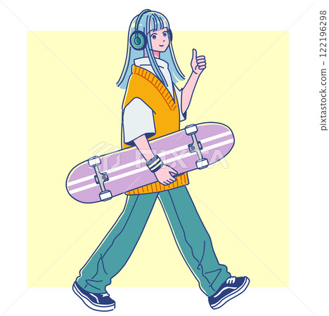 Girl walking with skateboard 122196298
