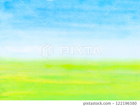 綠色草地和藍天水彩 122196380