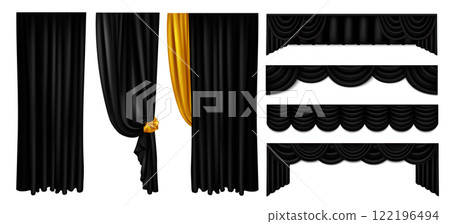 Black drape curtains set 122196494