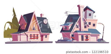 Cartoon abandoned suburban houses Cartoon abandoned suburban houses 122196510