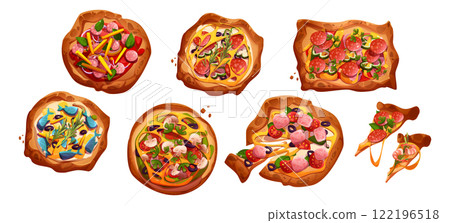 Appetizing pizza set isolated on white 122196518