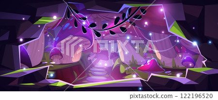Magic mushroom forest at night Magic mushroom forest at night 122196520