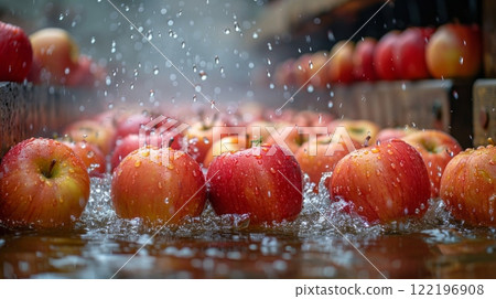 Cider. Watch as the apples embark on a dance through the mill, their skins cracking under the gentle pressure of the grinder, releasing their essence into a stream of golden juice. 122196908