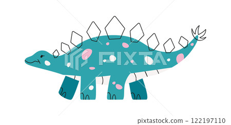 Flat hand drawn vector illustration of stegosaurus dinosaur Flat hand drawn vector illustration of stegosaurus dinosaur 122197110