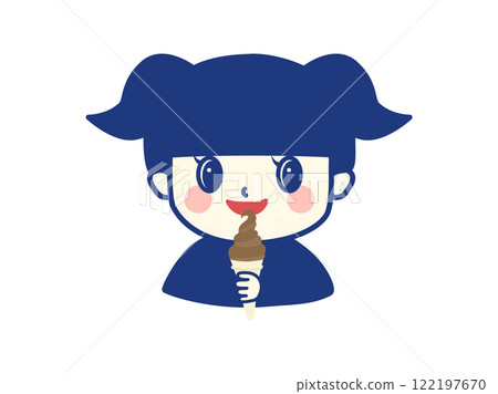 Girl eating chocolate flavored soft serve ice cream 122197670