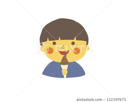 Boy eating chocolate flavored soft serve ice cream Boy eating chocolate flavored soft serve ice cream 122197673