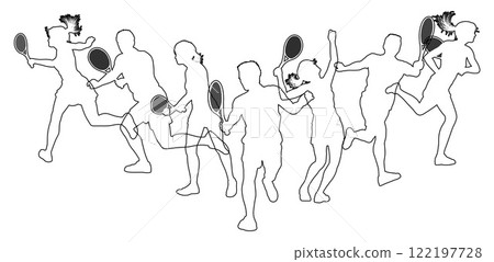 Silhouette Tennis Players Silhouettes Concept 122197728