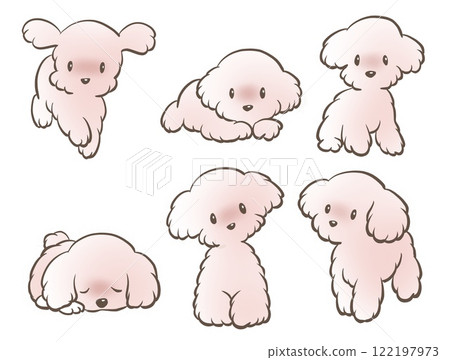 Cute toy poodle hand-drawn white illustration set - Stock Illustration ...
