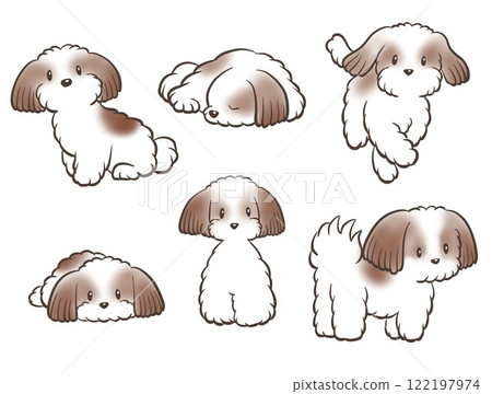 Cute Shih Tzu outline illustration set 122197974