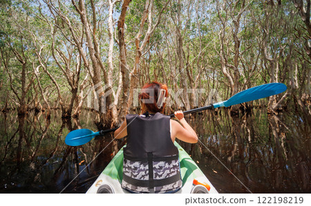 Female tourists are kayaking 122198219
