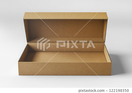Simple open cardboard box positioned on a neutral background, ready for storage or gifting items 122198350