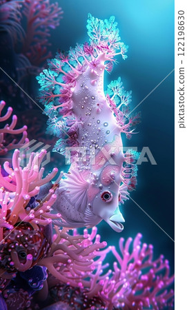 Vibrant underwater fantasy: pink and purple fish amid coral reefs 122198630