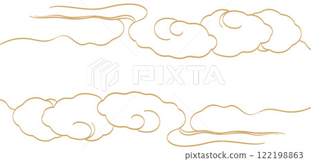 Hand drawn chinese cloud decorations in vintage style. Japanese background with gold and white element vector.  Watercolor painting with art abstract banner design.(Multiple values) 122198863