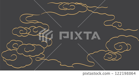 Hand drawn chinese cloud decorations in vintage style. Japanese background with gold and black element vector. Watercolor painting with art abstract banner design. Hand drawn chinese cloud decorations in vintage style. Japanese background with gold and black element vector. Watercolor painting with art abstract banner design. 122198864