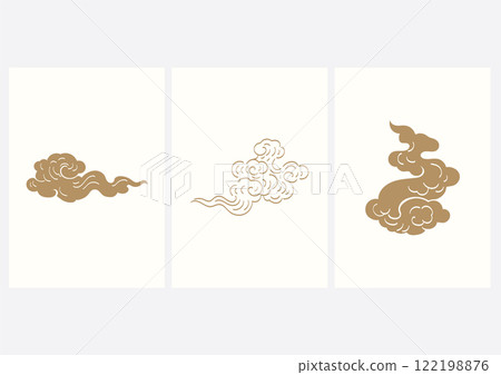 Set of Chinese clouds and icon vector with gold texture in oriental style. 122198876