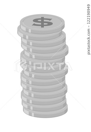 Stacked currency dollar coins - Illustration material showing savings, income, and money accumulation Stacked currency dollar coins - Illustration material showing savings, income, and money accumulation 122198949