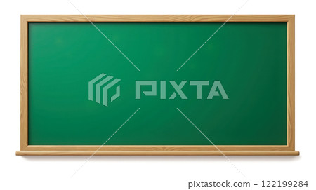 Green chalkboard with wooden frame isolated on white background for education and school projects design concept 122199284