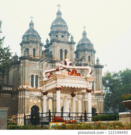 Beijing, China. St. Josephs Church Commonly Known As Wangfujing Church Or Dongtang. East Church. Historic Catholic Churche In The Roman Catholic Archdiocese Of Beijing. Early 20th Century Romanesque Beijing, China. St. Josephs Church Commonly Known As Wangfujing Church Or Dongtang. East Church. Historic Catholic Churche In The Roman Catholic Archdiocese Of Beijing. Early 20th Century Romanesque 122199493