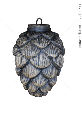 Metal pinecone shaped decorative ornament isolated 122199654