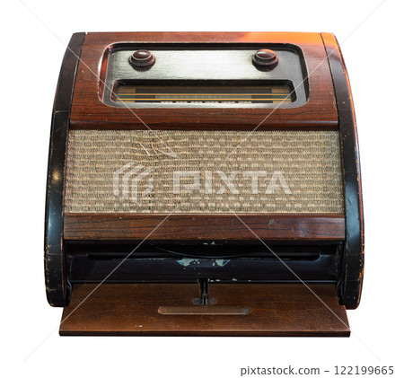 Vintage wooden radio isolated on white 122199665