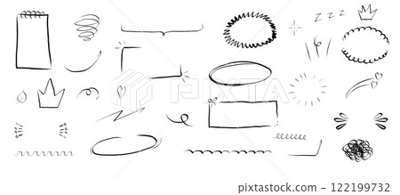 Underline mark border doodle hand drawn mark, swoosh highlight freehand brush. Grunge scribble curvy symbol. Marker check figure. 122199732