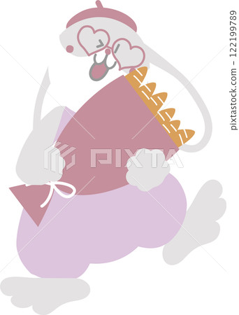 happy easter festival with animal pet bunny rabbit, cart and carrot bouquet, pastel color, flat png illustration cartoon character 122199789