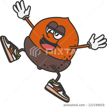 Retro cartoon acorn character illustration 122199858
