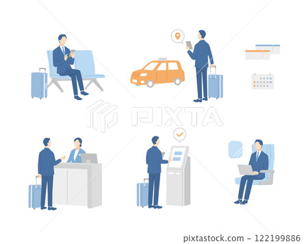 一組使用交通服務進行商務旅行的商人 122199886