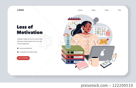 Burnout concept. Illustration depicts a person experiencing loss of motivation at a cluttered workspace. Overwhelm and productivity issues. Vector illustration. Burnout concept. Illustration depicts a person experiencing loss of motivation at a cluttered workspace. Overwhelm and productivity issues. Vector illustration. 122200519