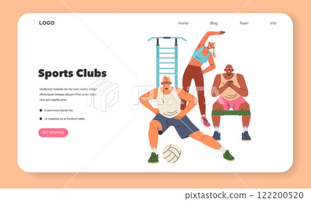 Active seniors engaging in sports club activities promoting health and social interaction. Vector illustration. Active seniors engaging in sports club activities promoting health and social interaction. Vector illustration. 122200520