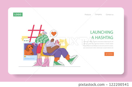 National Puppy Day celebration concept. Individuals sharing love and joy for puppies with social media interactions. Activities focus on fostering pet adoption and awareness. Vector illustration. 122200541