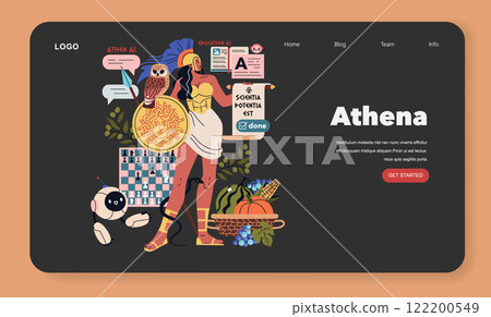 Athena-themed AI technology interface. A fusion of Greek mythology and modern artificial intelligence illustrated. Vector illustration. 122200549