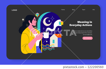 Logotherapy concept. An approach emphasizing meaning in everyday living and personal experiences. Engaging in meaningful actions promotes fulfillment and emotional well-being. Vector illustration. Logotherapy concept. An approach emphasizing meaning in everyday living and personal experiences. Engaging in meaningful actions promotes fulfillment and emotional well-being. Vector illustration. 122200560