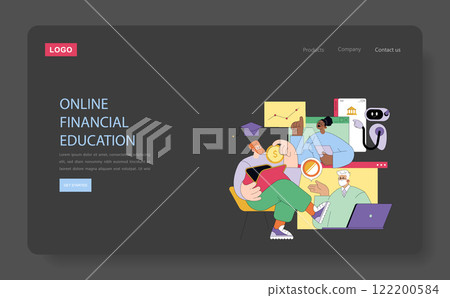 Financial Education Online Platform concept. Interactive e-learning with experts teaching investment strategies. Digital learning environment. Vector illustration. 122200584