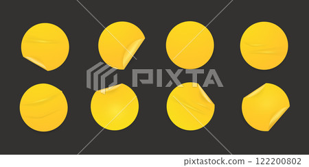 Vector realistic illustration of white round stickers , yellow set Vector realistic illustration of white round stickers , yellow set 122200802