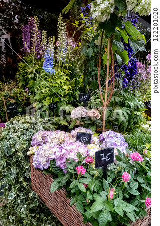 Flower shop display in Paris, France. A florist's display. Travel photo Flower shop display in Paris, France. A florist's display. Travel photo 122201020