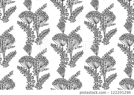 Abstract seamless Line art floral pattern vector illustration. Black and white outline repeating botanical wildflowers. Graphic design for Print Wallpaper Cover Fabric Wrapping Wedding Greeting Card Abstract seamless Line art floral pattern vector illustration. Black and white outline repeating botanical wildflowers. Graphic design for Print Wallpaper Cover Fabric Wrapping Wedding Greeting Card 122201290