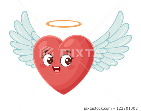 Cute flying heart character with wings and halo, cartoon doodle style Cute flying heart character with wings and halo, cartoon doodle style 122201308