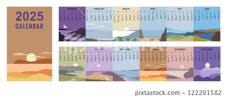 Monthly 2025 Calendar abstract landscape natural background 122201582