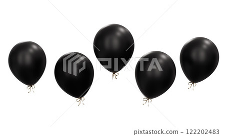 Party celebration balloons. Flying black color balloons. 3d rendering. Applicable for birthday holiday design. 122202483