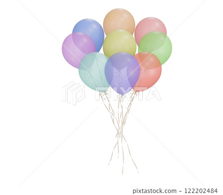 Party celebration balloons. Multicolored balloons bunch. 3d rendering. Applicable for birthday holiday design. Party celebration balloons. Multicolored balloons bunch. 3d rendering. Applicable for birthday holiday design. 122202484