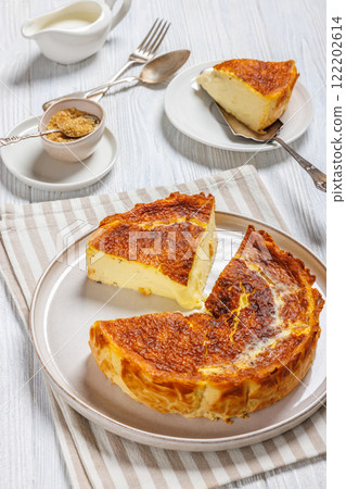 San Sebastian or Basque burnt cheesecake on plate 122202614