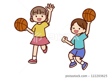 Boy and girl playing basketball 122203625