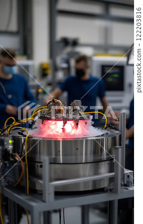 Overhead perspective of a quantum lab with advanced systems 122203816