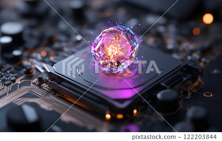 Quantum computer emitting futuristic light patterns 122203844