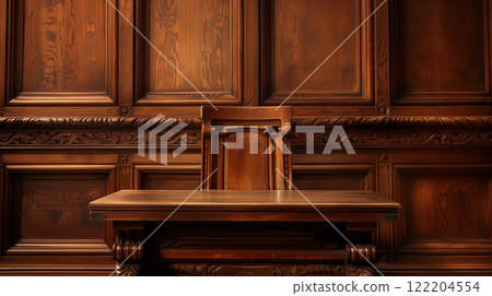 Elegant wooden bench and paneling. 122204554