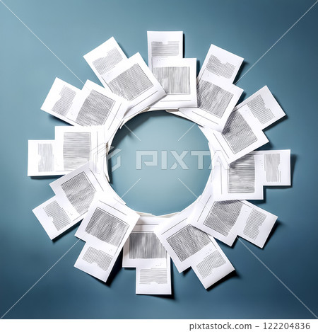 Image of documents arranged in a circle 122204836