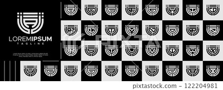 Modern pixel shield letter A-Z initial logo bundle 122204981